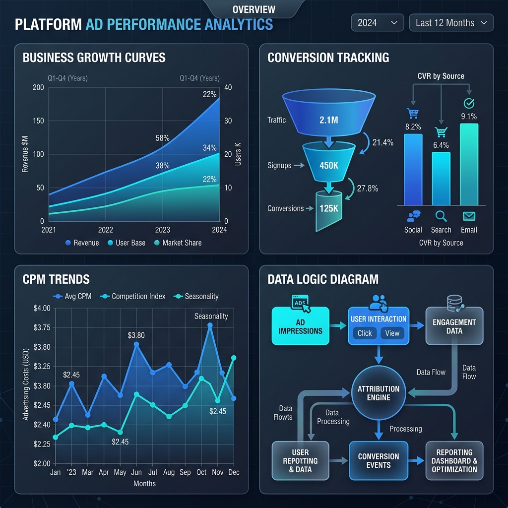 Adstrome Real-Time Analytics Dashboard showing impression tracking, conversion reporting and ROI analysis
