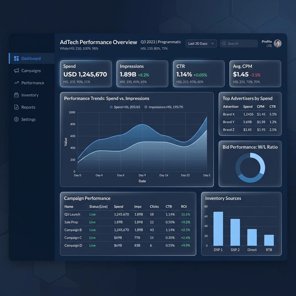 Adstrome programmatic advertising platform dashboard showing campaign analytics